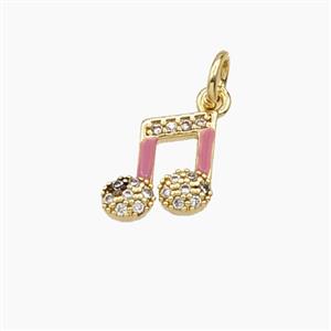 Copper Musical Note Pendant Pave Zirconia Pink Enamel Gold Plated, approx 9mm [FD29623]