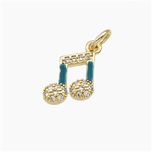 Copper Musical Note Pendant Pave Zirconia Green Enamel Gold Plated, approx 9mm [FD29624]