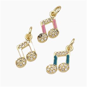 Copper Musical Note Pendant Pave Zirconia Enamel Gold Plated Mixed, approx 9mm [FD29625]
