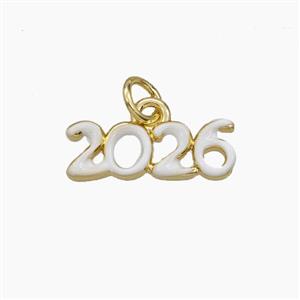 Copper 2026 Pendant White Enamel Gold Plated, approx 6-16mm [FD29626]