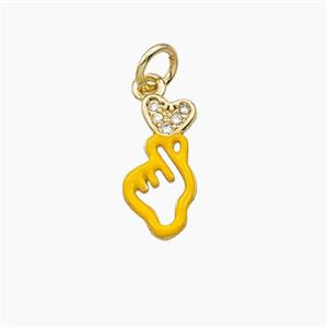 Copper Heart Love Hand Pendant Pave Zirconia Yellow Enamel Gold Plated, approx 7-14mm [FD29629]