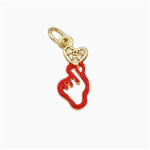 Copper Heart Love Hand Pendant Pave Zirconia Red Enamel Gold Plated, approx 7-14mm [FD29630]