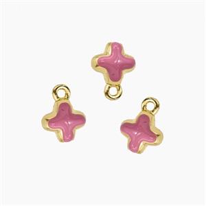 Copper Cross Pendant Pink Enamel Gold Plated, approx 7.5mm [FD29632]