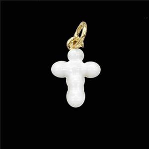Copper Cross Pendant White Enamel Gold Plated, approx 9-12mm [FD29640]