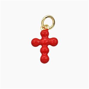 Copper Cross Pendant Red Enamel Gold Plated, approx 9-12mm [FD29642]