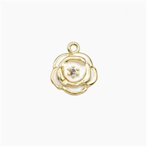 Copper Rose Flower Pendant White Enamel Gold Plated, approx 9.5mm [FD29644]