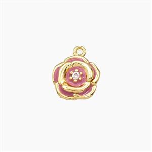Copper Rose Flower Pendant Pink Enamel Gold Plated, approx 9.5mm [FD29645]