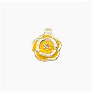 Copper Rose Flower Pendant Yellow Enamel Gold Plated, approx 9.5mm [FD29646]