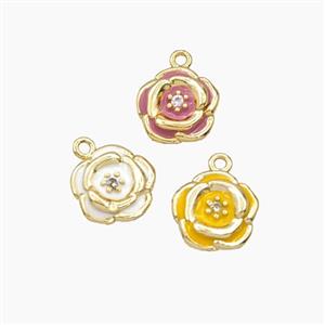 Copper Rose Flower Pendant Enamel Gold Plated Mixed, approx 9.5mm [FD29647]