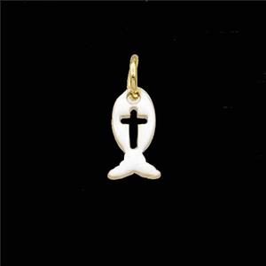 Copper Fish Pendant White Enamel Gold Plated, approx 6-10mm [FD29649]