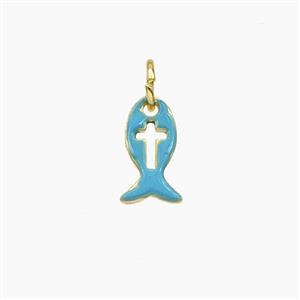 Copper Fish Pendant Turqblue Enamel Gold Plated, approx 6-10mm [FD29651]