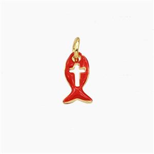 Copper Fish Pendant Red Enamel Gold Plated, approx 6-10mm [FD29652]