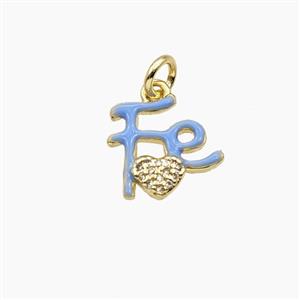 Copper FE Heart Pendant Pave Zirconia Blue Enamel Gold Plated, approx 12mm [FD29660]