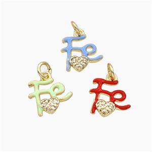Copper FE Heart Pendant Pave Zirconia Enamel Gold Plated Mixed, approx 12mm [FD29662]