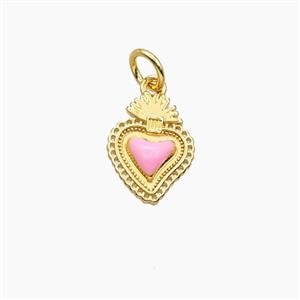 Copper Sacred Heart Pendant Pink Enamel Gold Plated, approx 9-12mm [FD29664]