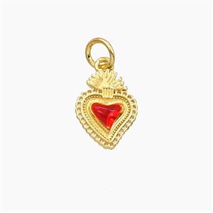 Copper Sacred Heart Pendant Red Enamel Gold Plated, approx 9-12mm [FD29665]