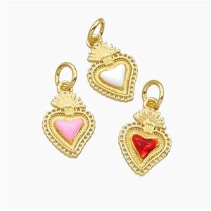 Copper Sacred Heart Pendant Enamel Gold Plated Mixed, approx 9-12mm [FD29666]