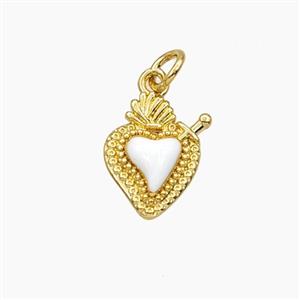Copper Sacred Heart Pendant White Enamel Gold Plated, approx 11-14mm [FD29667]