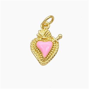Copper Sacred Heart Pendant Pink Enamel Gold Plated, approx 11-14mm [FD29668]