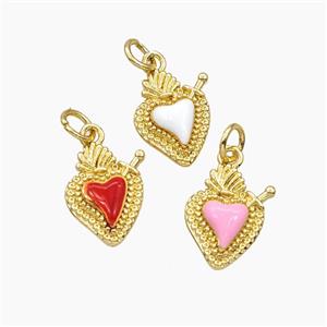 Copper Sacred Heart Pendant Enamel Gold Plated Mixed, approx 11-14mm [FD29670]