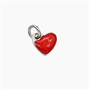 Copper Heart Pendant Red Enamel Platinum Plated, approx 8mm [FD29674]