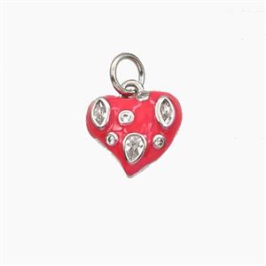 Copper Heart Pendant Pave Zirconia Red Enamel Platinum Plated, approx 11mm [FD29681]