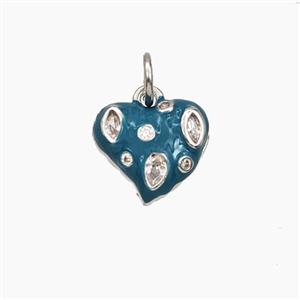 Copper Heart Pendant Pave Zirconia Teal Enamel Platinum Plated, approx 11mm [FD29682]