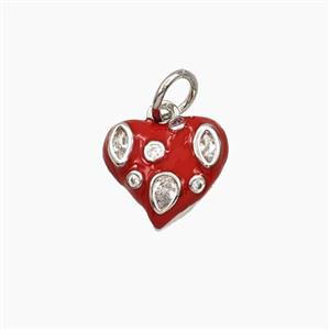 Copper Heart Pendant Pave Zirconia Red Enamel Platinum Plated, approx 11mm [FD29683]