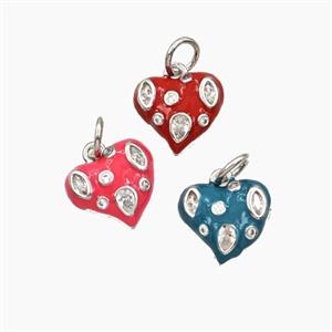 Copper Heart Pendant Pave Zirconia Enamel Platinum Plated Mixed, approx 11mm [FD29684]