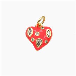 Copper Heart Pendant Pave Zirconia Red Enamel Gold Plated, approx 11mm [FD29686]