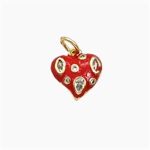Copper Heart Pendant Pave Zirconia Red Enamel Gold Plated, approx 11mm [FD29687]