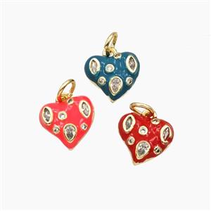 Copper Heart Pendant Pave Zirconia Enamel Gold Plated Mixed, approx 11mm [FD29688]