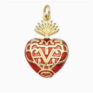 Copper Sacred Heart Pendant Red Painted Gold Plated, approx 16-22mm [FD29690]