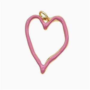Copper Heart Pendant Pink Enamel Hollow Gold Plated, approx 18-25mm [FD29692]