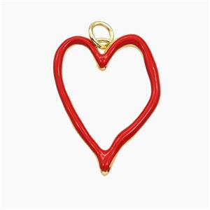 Copper Heart Pendant Red Enamel Hollow Gold Plated, approx 18-25mm [FD29693]
