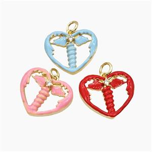 Copper Heart Ange Wings Pendant Pave Zirconia Enamel Gold Plated Mixed, approx 18mm [FD29698]