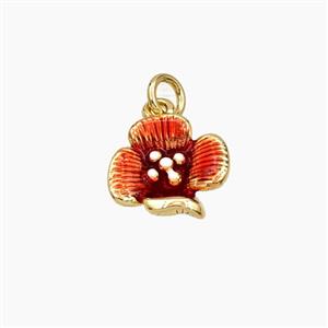Copper Flower Pendant Red Painted Gold Plated, approx 12mm [FD29711]