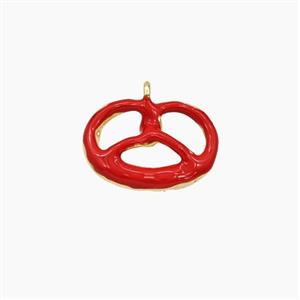 Copper Pretzel Pendant Red Enamel Gold Plated, approx 10-15mm [FD29713]