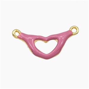 Copper Hand Heart Pendant Pink Enamel 2loops Gold Plated, approx 9-18mm [FD29715]