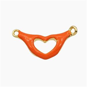 Copper Hand Heart Pendant Orange Enamel 2loops Gold Plated, approx 9-18mm [FD29716]