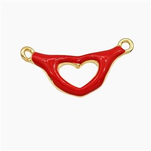 Copper Hand Heart Pendant Red Enamel 2loops Gold Plated, approx 9-18mm [FD29717]