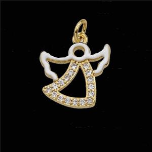 Copper Angel Pendant Pave Zirconia White Enamel Gold Plated, approx 15mm [FD29718]