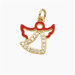 Copper Angel Pendant Pave Zirconia Red Enamel Gold Plated, approx 15mm [FD29719]