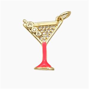 Martini Drink Glass Cup Copper Pendant Pave Zirconia Red Enamel Gold Plated, approx 13-17mm [FD29725]