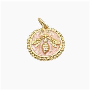 Copper Honeybee Pendant Pink Painted Coin Gold Plated, approx 14mm [FD29727]