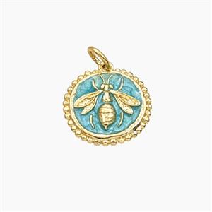 Copper Honeybee Pendant Teal Painted Coin Gold Plated, approx 14mm [FD29728]