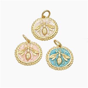 Copper Honeybee Pendant Painted Coin Gold Plated Mixed, approx 14mm [FD29729]