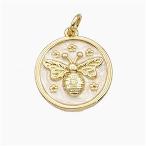 Copper Honeybee Pendant White Painted Coin Gold Plated, approx 16mm [FD29730]