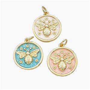 Copper Honeybee Pendant Painted Coin Gold Plated Mixed, approx 16mm [FD29733]