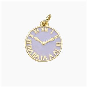 Copper Clock Pendant Lavender Enamel Coin Gold Plated, approx 15mm [FD29735]